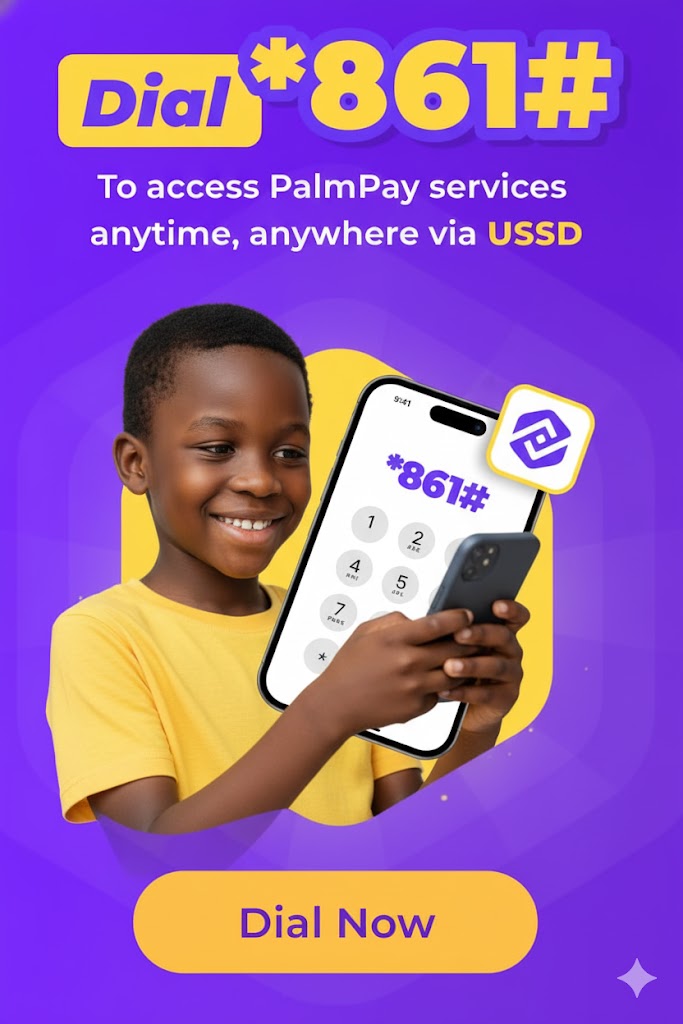 Illustration of a boy accessing PalmPay ussd code