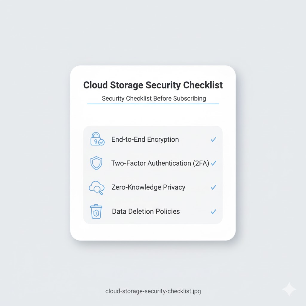 Visual security checklist for cloud storage safety.